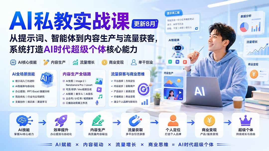 （20149期）AI私教实战课-更新8月：从提示词、智能体到内容生产与流量获客，系统打造AI时代超级个体核心能力祝你网--专注互联网创业.信息差副业研究拒绝割韭菜祝你网