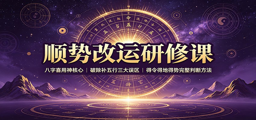 ae7dbff0a39e1e86938789ee9be4e571.jpeg 顺势改运研修课:八字喜用神核心,破除补五行三大误区,得令得地得势完整判断方法
