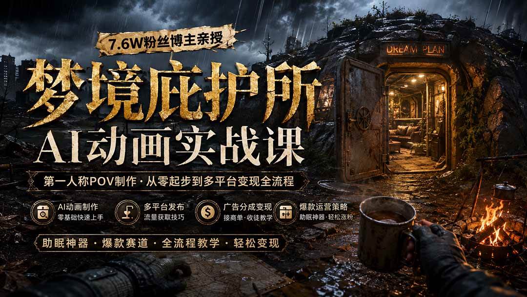 (19886期)梦境庇护所AI动画实战课:7.6W粉丝博主亲授第一人称POV制作,从零起步到多平台发布变现全流程祝你网--专注互联网创业.信息差副业研究拒绝割韭菜祝你网