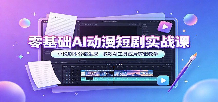零基础AI动漫短剧实战课:小说剧本分镜生成,多款AI工具成片剪辑教学祝你网--专注互联网创业.信息差副业研究拒绝割韭菜祝你网