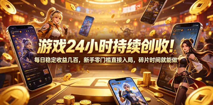 游戏24小时持续创收!每日稳定收益几百,新手零门槛直接入局,碎片时间就能做【揭秘】祝你网--专注互联网创业.信息差副业研究拒绝割韭菜祝你网