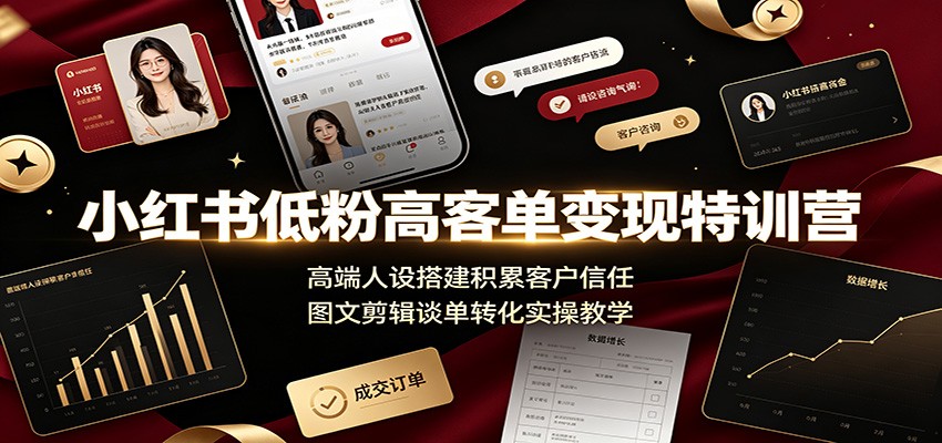 小红书低粉高客单变现特训营：高端人设搭建积累客户信任，图文剪辑谈单转化实操教学祝你网--专注互联网创业.信息差副业研究拒绝割韭菜祝你网