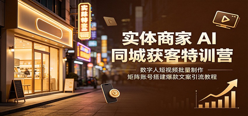 实体商家AI同城获客特训营:数字人短视频批量制作,矩阵账号搭建爆款文案引流教程祝你网--专注互联网创业.信息差副业研究拒绝割韭菜祝你网