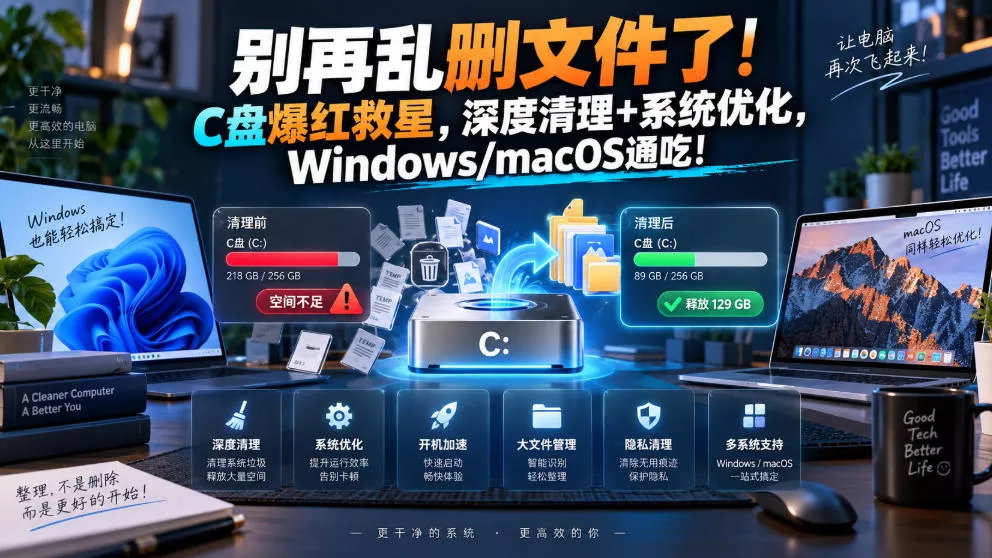 别再乱删文件了!C盘爆红救星,深度清理+系统优化,Windows/macOS通吃!祝你网--专注互联网创业.信息差副业研究拒绝割韭菜祝你网