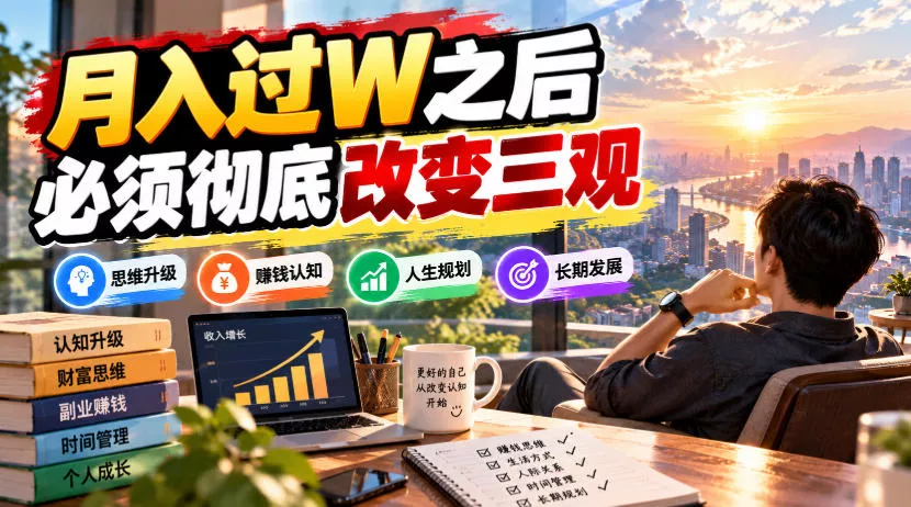 某公众号付费文章：月入过W之后，必须彻底改变三观祝你网--专注互联网创业.信息差副业研究拒绝割韭菜祝你网