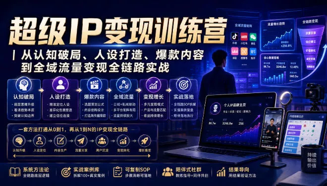 af8648948f3671e8f0cb7a4095f91c9a.webp 超级IP变现训练营|从认知破局、人设打造、爆款内容到全域流量变现全链路实战