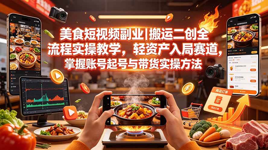 （19535期）美食短视频副业｜搬运二创全流程实操教学，轻资产入局赛道，掌握账号起号与带货实操方法祝你网--专注互联网创业.信息差副业研究拒绝割韭菜祝你网