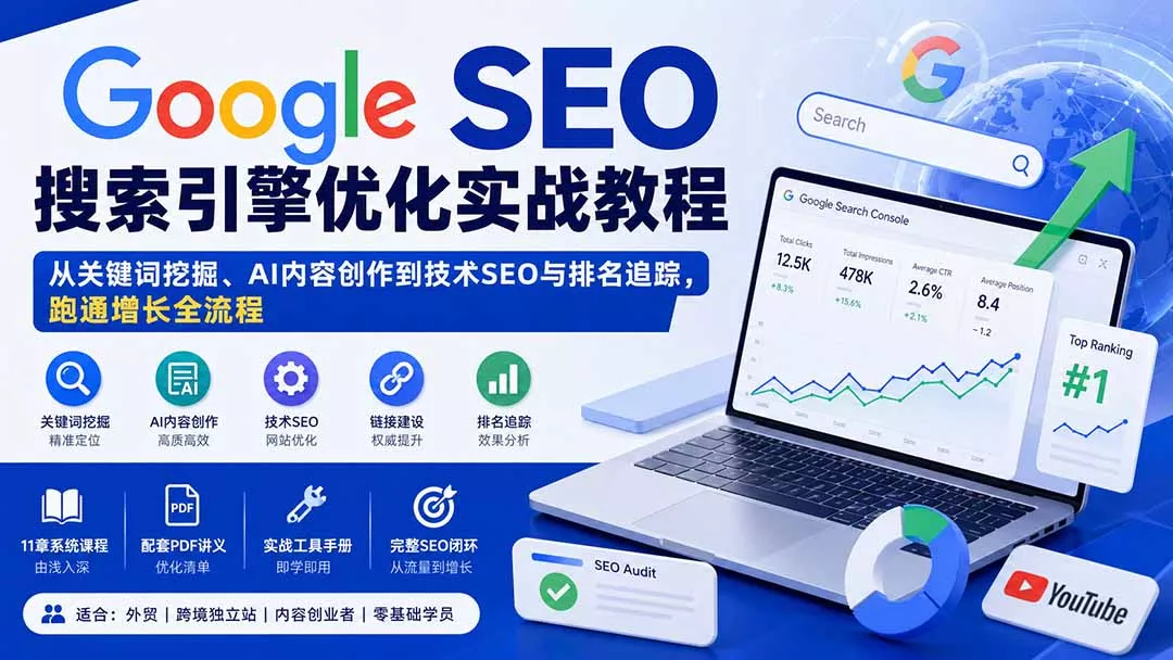 Google SEO搜索引擎优化实战教程:从关键词挖掘、AI内容创作到技术SEO与排名追踪,跑通增长全流程祝你网--专注互联网创业.信息差副业研究拒绝割韭菜祝你网