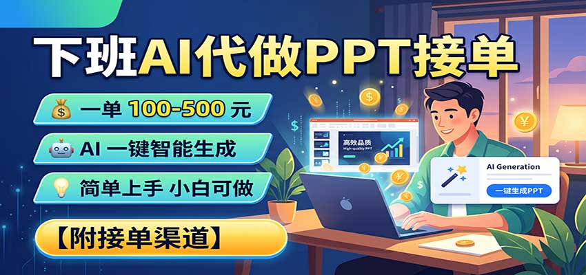 下班AI代做PPT接单,一单100-500,AI一键生成,小白也能做,附接单渠道祝你网--专注互联网创业.信息差副业研究拒绝割韭菜祝你网