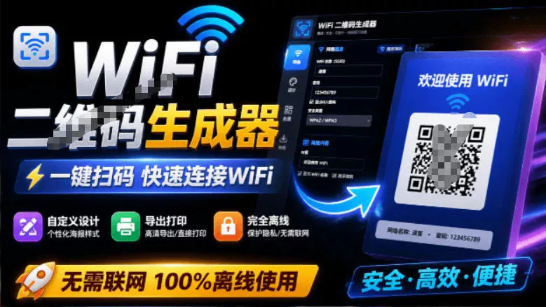 完全离线使用！WiFi二维码生成器，一键扫码快速连接WiFi，支持自定义风格导出WiFi二维码生成器祝你网--专注互联网创业.信息差副业研究拒绝割韭菜祝你网
