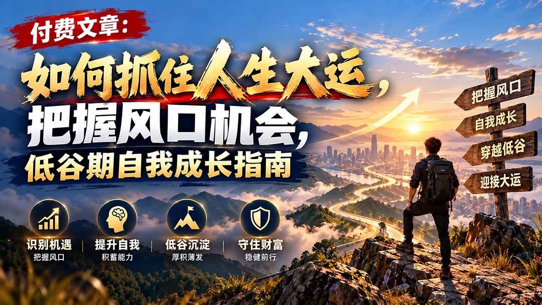 b13c7c03d48548fd19c87732cf826fb9.jpeg (20942期)付费文章:如何抓住人生大运,把握风口机会,低谷期自我成长指南