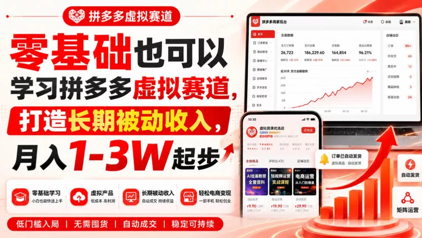 零基础也可以学习拼多多虚拟赛道，打造长期被动收入，月入1-3W起步祝你网--专注互联网创业.信息差副业研究拒绝割韭菜祝你网