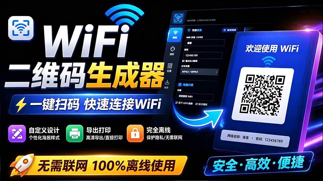 （19566期）完全离线使用！WiFi二维码生成器，一键扫码快速连接WiFi，支持自定义风格导出 WiFi二维码生成器祝你网--专注互联网创业.信息差副业研究拒绝割韭菜祝你网
