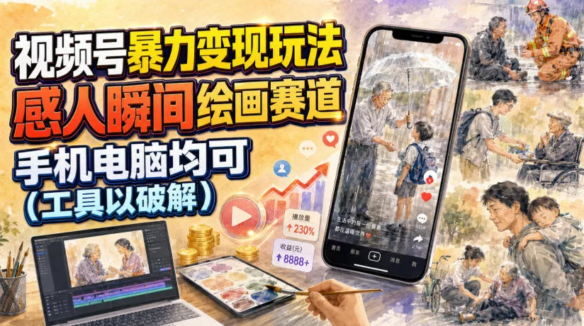 b213ca4d4c05e88bf9d8d1588ec7d069.webp 视频号暴力变现玩法,感人瞬间绘画赛道,手机电脑均可