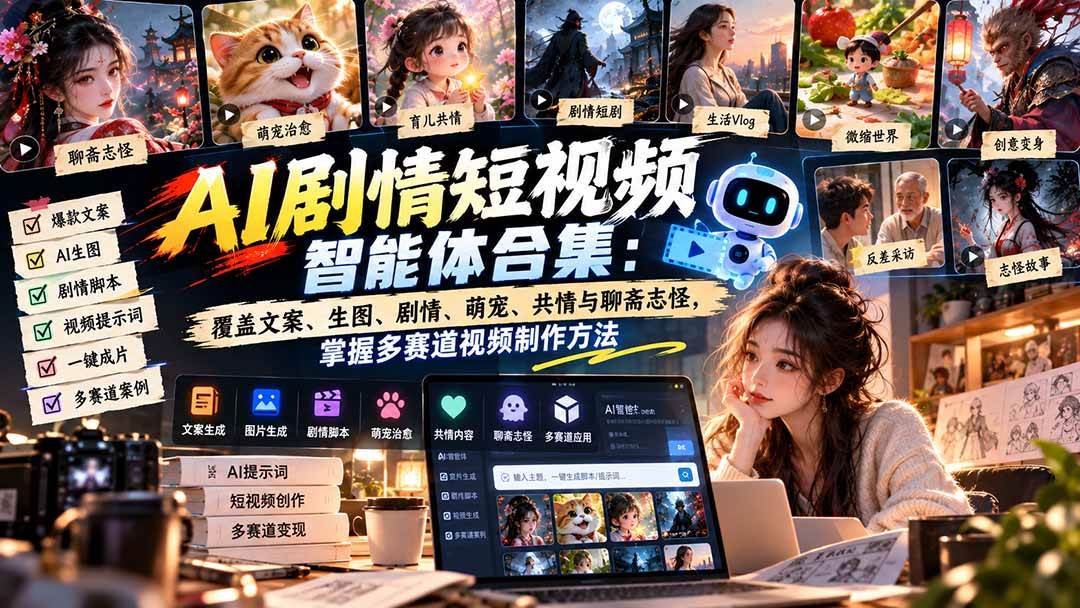 b224b2b0be572e9be0a87b47bb1d14e1.jpeg (20644期)【无水印】AI剧情短视频智能体合集:覆盖文案、生图、剧情、萌宠、共情与聊斋志怪,掌握多赛道视频制作方法