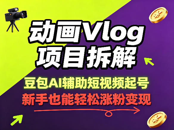 动画Vlog项目拆解，豆包AI辅助短视频起号，新手也能轻松涨粉，43条作品涨粉8.3W祝你网--专注互联网创业.信息差副业研究拒绝割韭菜祝你网