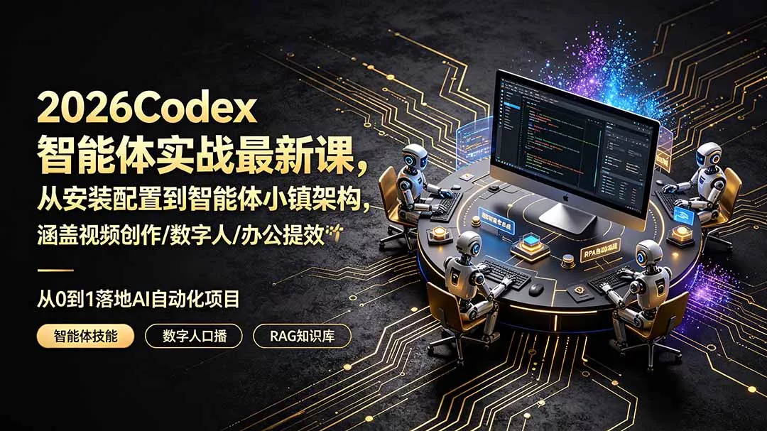 b302d37c79c2b1611c39d71bd7c13728.webp 2026Codex智能体实战最新课,从安装配置到智能体小镇架构,涵盖视频创作/数字人/办公提效全技能