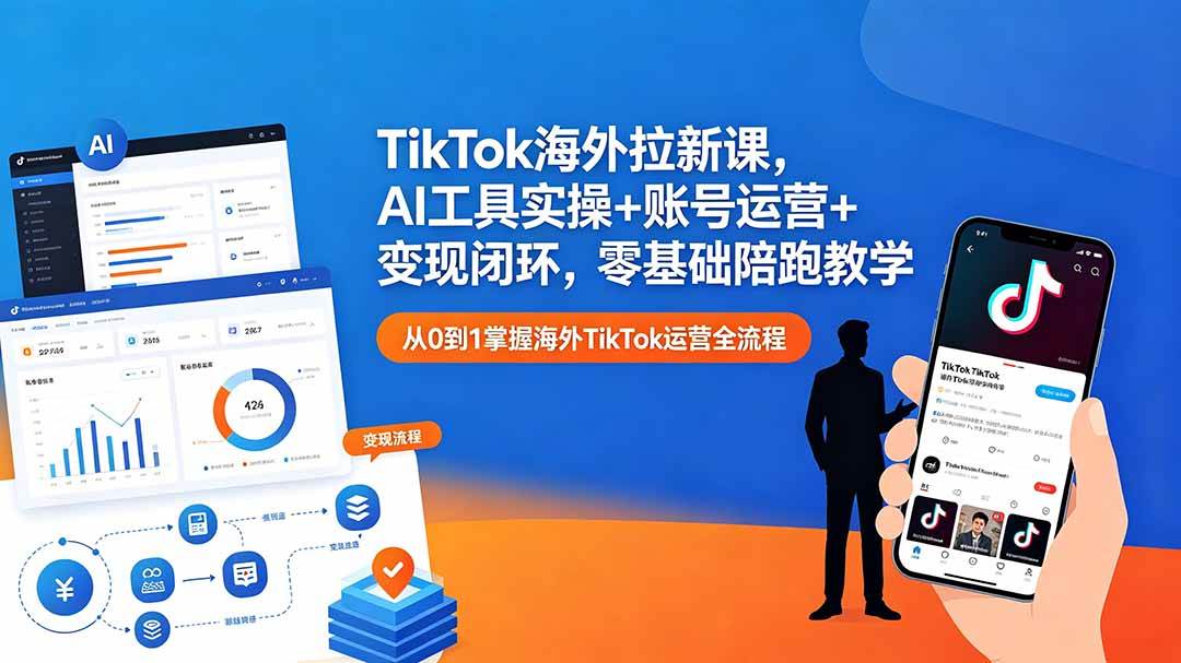 （18522期）TikTok海外拉新课，AI工具实操+账号运营+变现闭环，零基础陪跑教学祝你网--专注互联网创业.信息差副业研究拒绝割韭菜祝你网