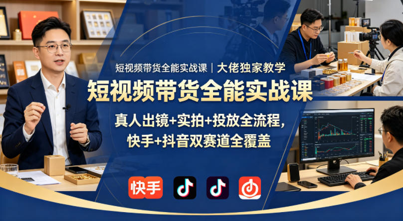 短视频带货全能实战课｜大佬独家教学，真人出镜+实拍+投放全流程，快手+抖音双赛道全覆盖祝你网--专注互联网创业.信息差副业研究拒绝割韭菜祝你网