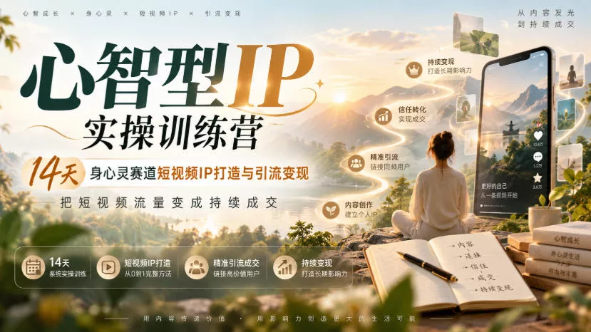 b48aeefd4ca3a3450cbfedcca080a839.webp 心智型IP实操训练营|14天身心灵赛道短视频IP打造与引流变现,把短视频流量变成持续成交