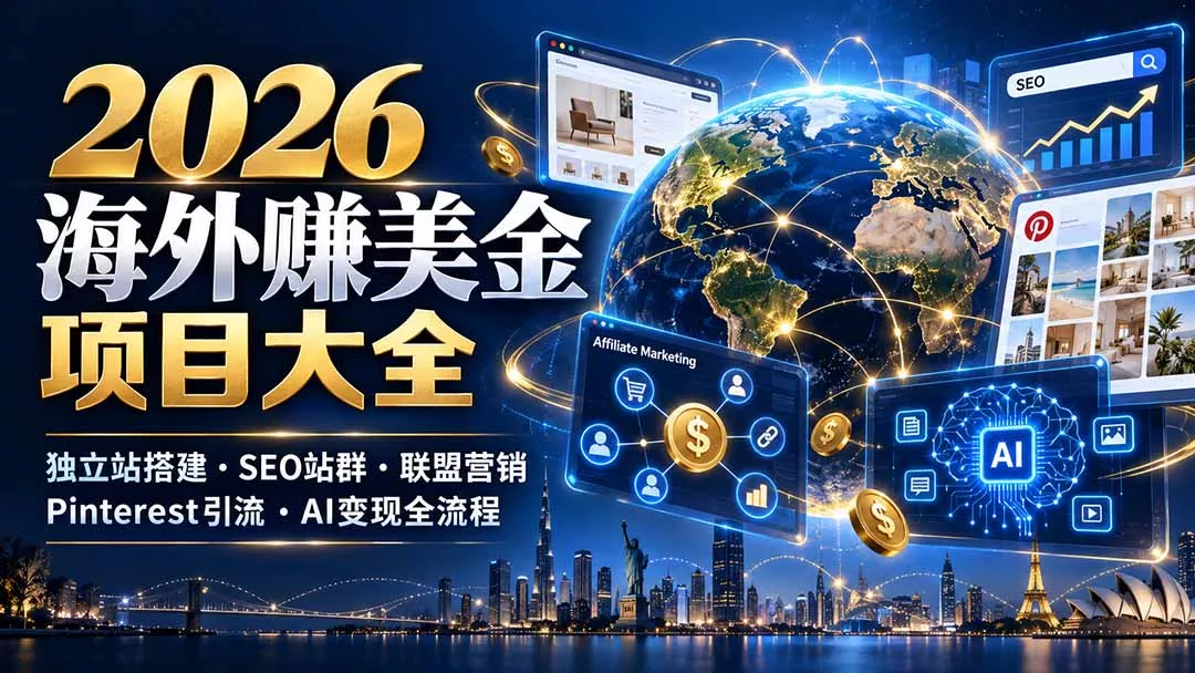 2026海外赚美金项目大全：独立站搭建、SEO站群、联盟营销、Pinterest引流与AI变现全流程祝你网--专注互联网创业.信息差副业研究拒绝割韭菜祝你网