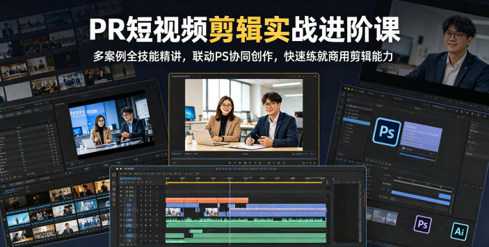 PR短视频剪辑实战进阶课，多案例全技能精讲，联动PS协同创作，快速练就商用剪辑能力祝你网--专注互联网创业.信息差副业研究拒绝割韭菜祝你网