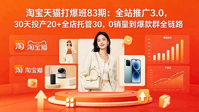 (18920期)2026淘宝天猫打爆班83期:全站推广3.0,30天投产20+全店托管30,0销量到爆款群全链路祝你网--专注互联网创业.信息差副业研究拒绝割韭菜祝你网