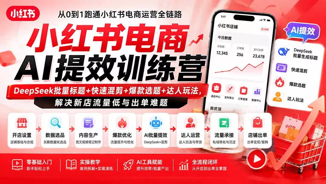 b5f316a40d6fd02f14af70af5fce3f7f.webp 小红书电商AI提效训练营—DeepSeek批量标题+快速混剪+爆款选题+达人玩法,解决新店流量低与出单难题