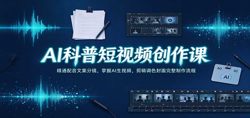 b5f44563da32e9d980017ce1850571c2.jpeg AI科普短视频创作课:精通配音文案分镜,掌握AI生视频,剪辑调色封面完整制作流程