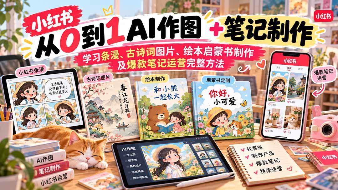 （20655期）2026小红书AI内容创作从0到1：学习条漫、古诗词图片、绘本启蒙书制作及爆款笔记运营完整方法祝你网--专注互联网创业.信息差副业研究拒绝割韭菜祝你网