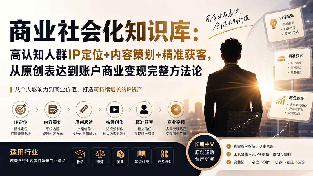 b71688893305c00983a4c192df5d5342.jpeg (19733期)商业社会化知识库:高认知人群IP定位+内容策划+精准获客,从原创表达到账户商业变现完整方法论