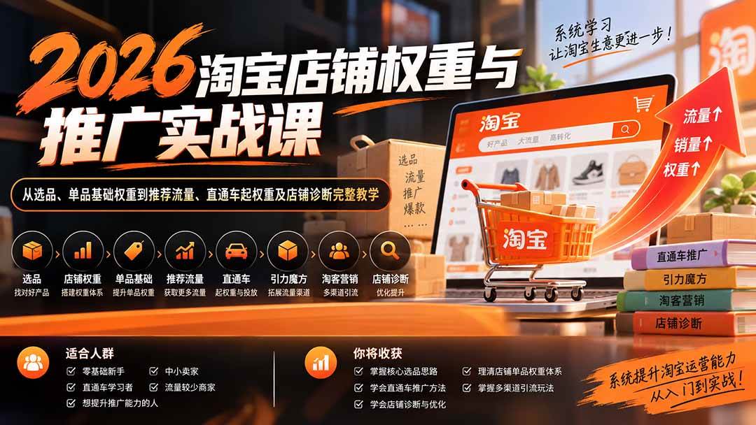 b7b9d209768713867060ebd9fa65baf5.jpeg (20411期)2026淘宝店铺权重与推广实战课:从选品、单品基础权重到推荐流量、直通车起权重及店铺诊断完整教学