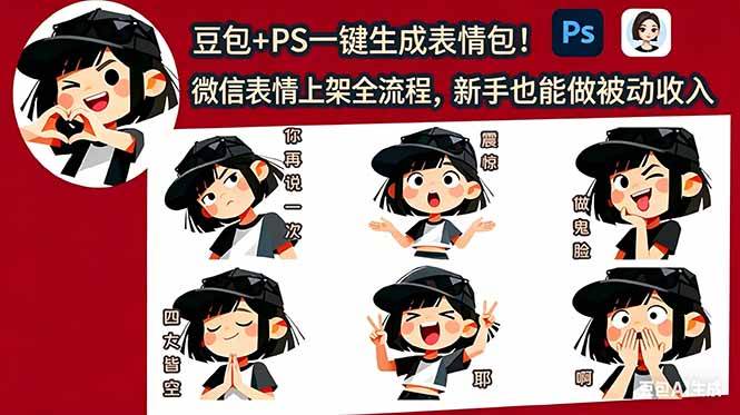 (18402期)豆包+PS一键生成表情包!微信表情上架全流程,新手也能做被动收入祝你网--专注互联网创业.信息差副业研究拒绝割韭菜祝你网
