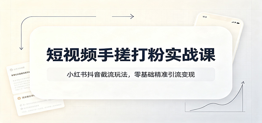短视频手搓打粉实战课：小红书抖音截流玩法，零基础精准引流变现祝你网--专注互联网创业.信息差副业研究拒绝割韭菜祝你网