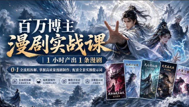 百万博主漫剧实战课|1小时产出1条漫剧,0‑1全流程拆解,掌握高质量漫剧制作,配套全套实操提示词祝你网--专注互联网创业.信息差副业研究拒绝割韭菜祝你网
