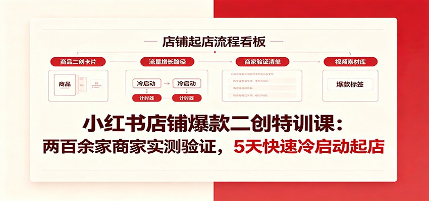 小红书店铺爆款二创特训课:两百余家商家实测验证,5天快速冷启动起店祝你网--专注互联网创业.信息差副业研究拒绝割韭菜祝你网