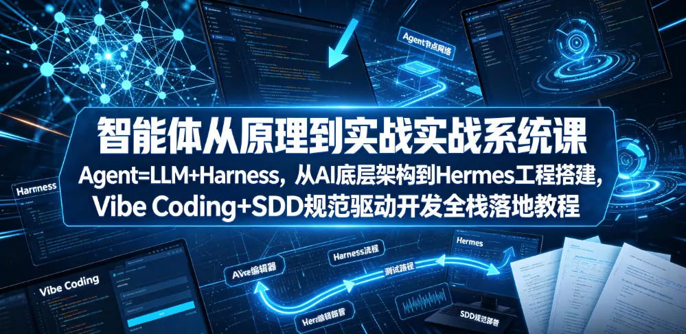 智能体从原理到实战系统课Agent=LLM+Harness，从AI底层架构到Hermes工程搭建，Vibe Coding+SDD规范驱动开发全栈落地教程祝你网--专注互联网创业.信息差副业研究拒绝割韭菜祝你网