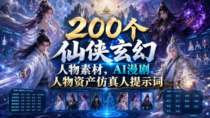 bc754fa86edd86fa5c24cdf5947847fa.webp 200个仙侠玄幻人物素材,AI漫剧人物资产仿真人提示词