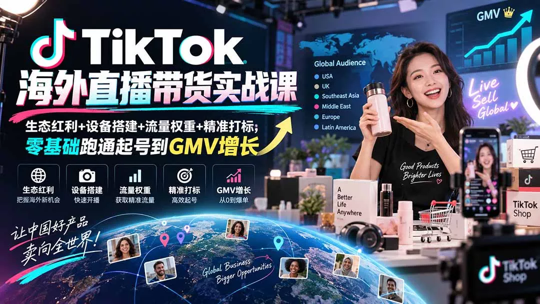 TikTok海外直播带货实战课｜生态红利+设备搭建+流量权重+精准打标，零基础跑通起号到GMV增长祝你网--专注互联网创业.信息差副业研究拒绝割韭菜祝你网