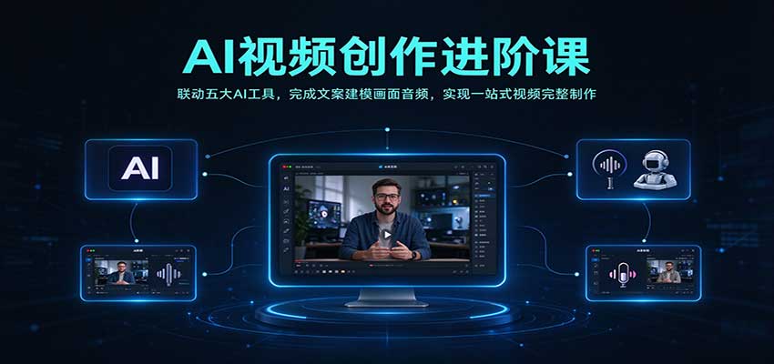 AI视频创作进阶课：联动五大AI工具，完成文案建模画面音频，实现一站式视频完整制作祝你网--专注互联网创业.信息差副业研究拒绝割韭菜祝你网