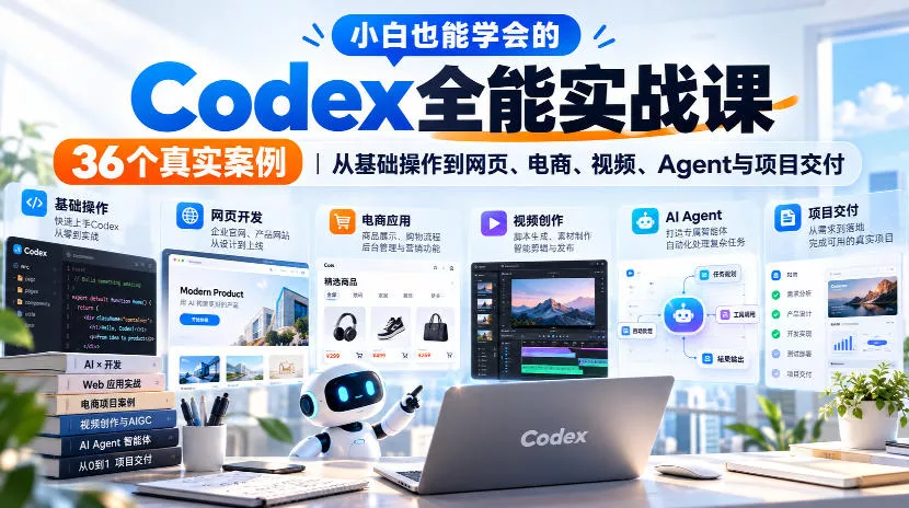 bd17372d55add6628cf0f72720c7fed7.webp 小白也能学会的Codex全能实战课|36个真实案例,从基础操作到网页、电商、视频、Agent与项目交付