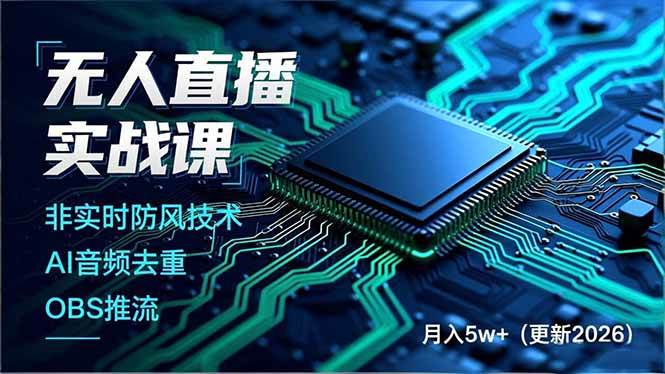 （18399期）无人直播实战课（更新5月10），非实时防风技术、AI音频去重、OBS推流，建立技术壁垒，月入5w+祝你网--专注互联网创业.信息差副业研究拒绝割韭菜祝你网