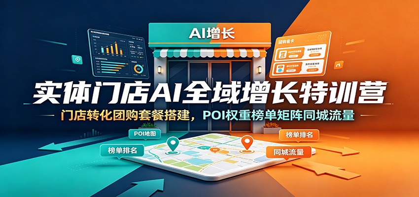 bd83250507c0a58c396599f4b5ffdb70.jpeg 实体门店AI全域增长特训营:门店转化团购套餐搭建,POI权重榜单矩阵同城流量