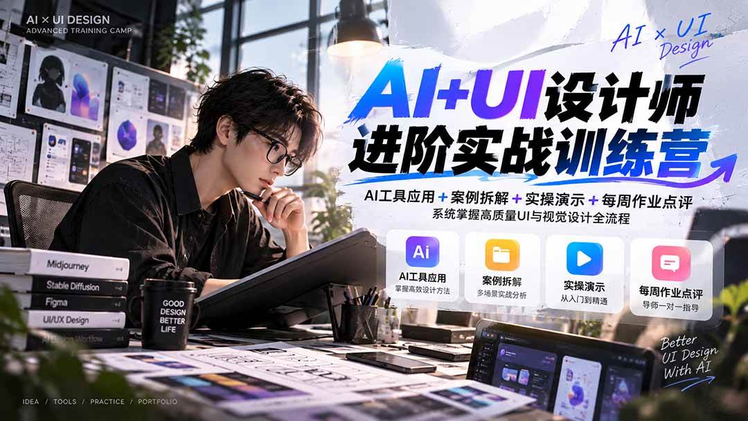 bd904fdce0553ee6979d2de92a0c6c4c.jpeg (20905期)【无水印】AI+UI设计师进阶训练营-第4期:AI工具应用+案例拆解+实操演示+作业点评,掌握高质量UI与视觉设计全流程
