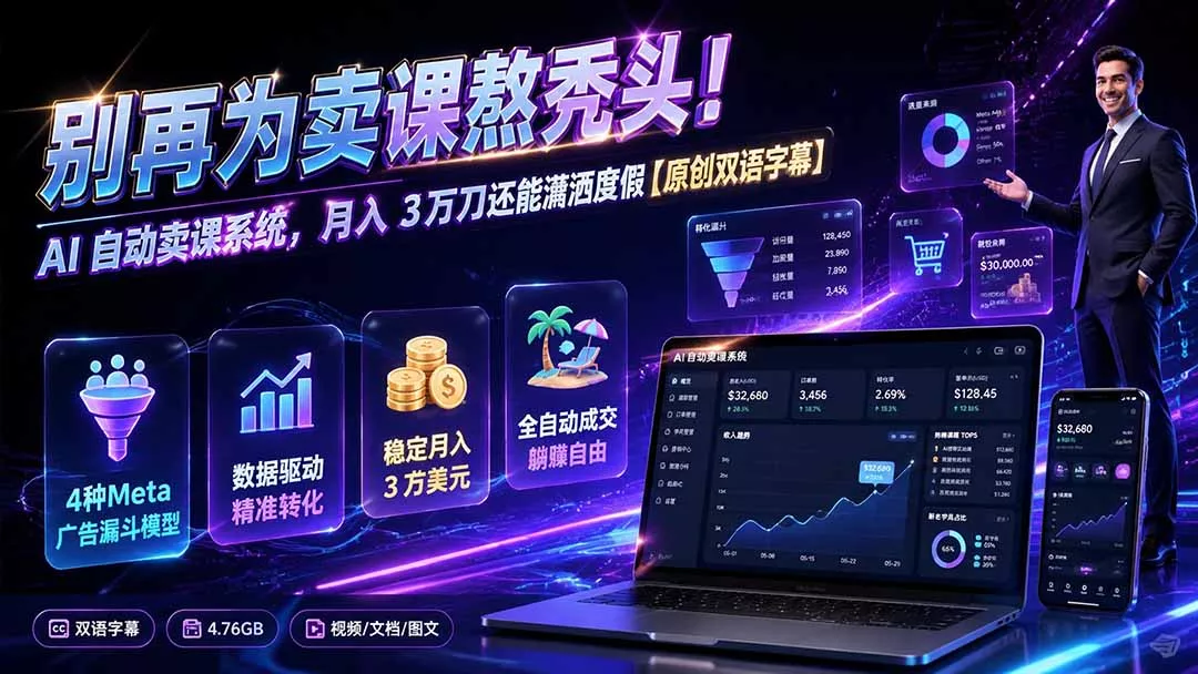 别再为卖课熬秃头!AI 自动卖课系统,月入 3 万刀还能潇洒度假【原创双语字幕】祝你网--专注互联网创业.信息差副业研究拒绝割韭菜祝你网