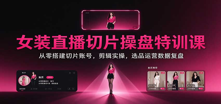 be3a14b6762076a9b27b00f415382351.jpeg 女装直播切片操盘特训课:从零搭建切片账号,剪辑实操,选品运营数据复盘