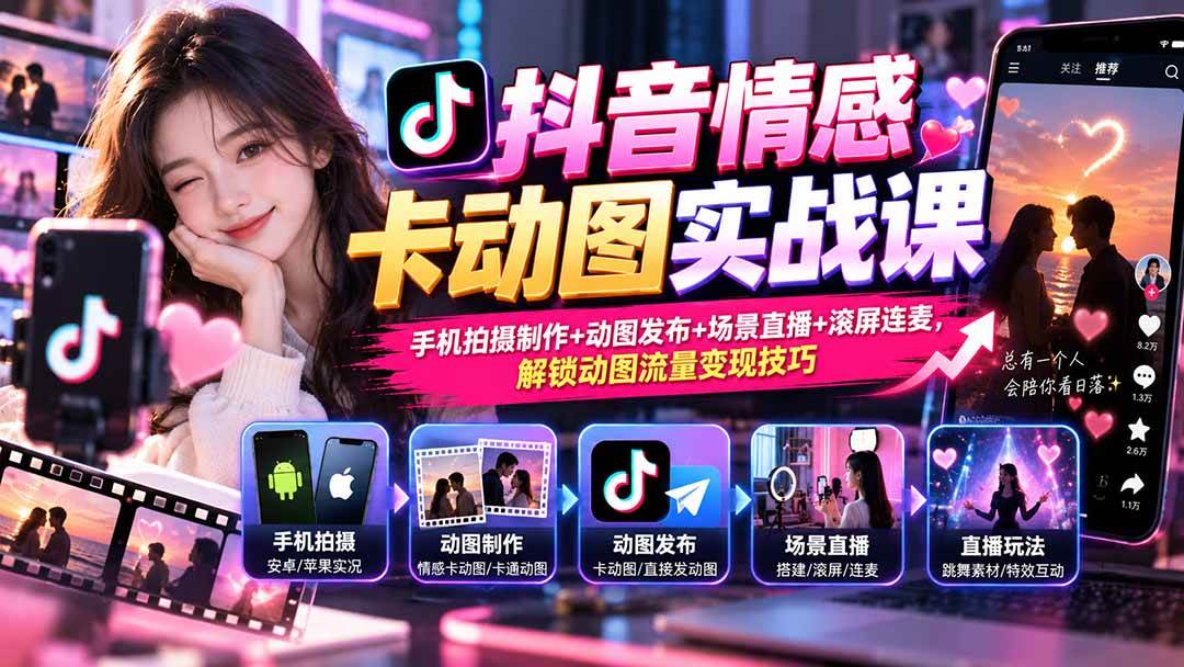 be85a71d9f951cc30e68ffab3bf3ec7d.jpeg (20815期)抖音情感卡动图实战课:手机拍摄制作+动图发布+场景直播+滚屏连麦,解锁动图流量变现技巧