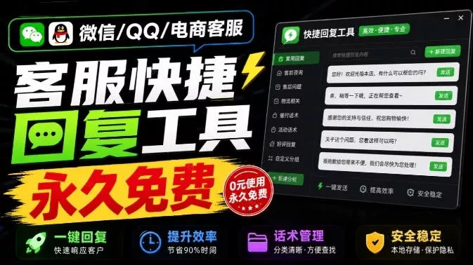 bf46bad8d3e20d89056d0b00e7ce4e29.webp 微信/QQ/电商客服快捷回复工具,支持多平台话术库与一键发送,永久免费,使用简单!易歪歪