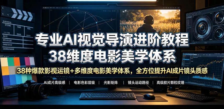 专业AI视觉导演进阶教程，38种爆款影视运镜+多维度电影美学体系，全方位提升AI成片高级感与镜头质感祝你网--专注互联网创业.信息差副业研究拒绝割韭菜祝你网