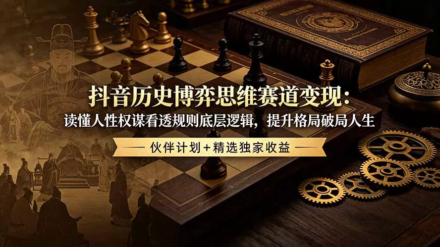 抖音历史博弈思维赛道变现：读懂人性权谋看透规则底层逻辑，提升格局破局人生，伙伴计划+精选独家收益祝你网--专注互联网创业.信息差副业研究拒绝割韭菜祝你网